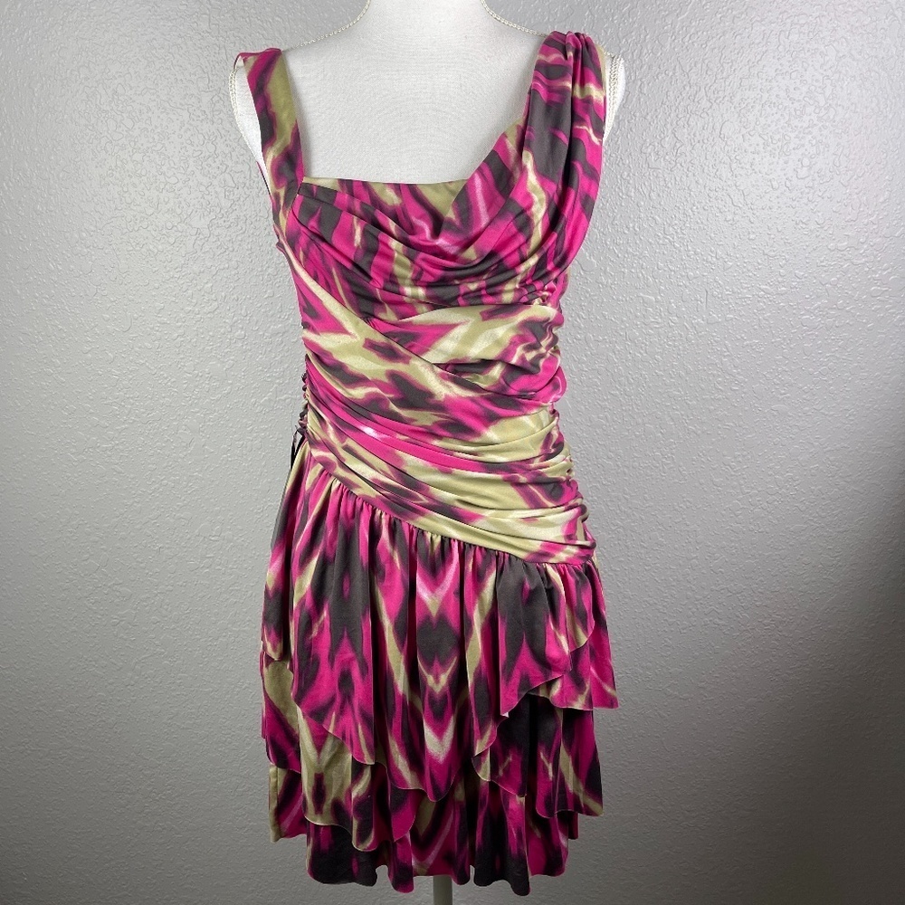 NWT BEBE ‎ IKAT print drape dress Medium